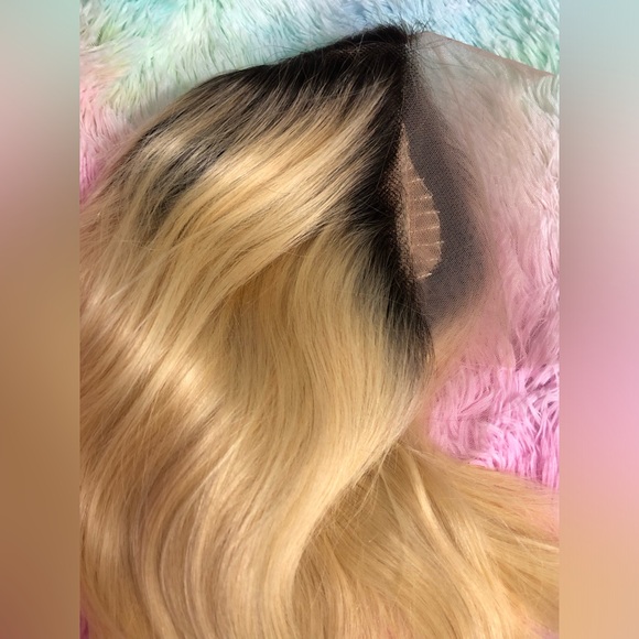 Ombre Blonde Wig HD Lace Front 100% Human Hair 1B/613 Dark Root T Part 12”Wig - Picture 9 of 11